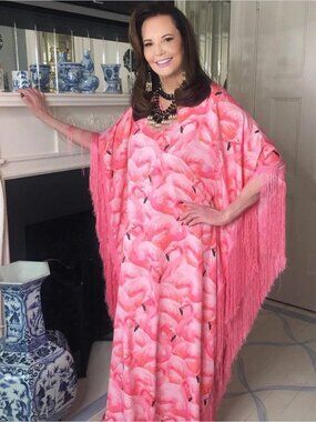 Patricia Altschul "Southern Charm" Flamingo Kaftan Silk *Never used* Size S